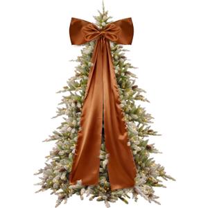 55.1x18.9 Inch Large Christmas Satin Bows Christmas Tree Topper Decorations Giant Xmas Tree Toppers Bows for Christmas Holiday Birthday Party Baby Shower Room Decoration (Brown)