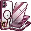 Miracase for iPhone 16 Case 6.1'', [Bubble Free] Full-Body Bumper Phone case with Built-in Full Glass Screen &Lens Protector,No Gap,Compatible with MagSafe,Drop Proof 16 Cover, Plum