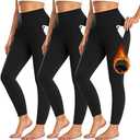 3 Pack Fleece Lined Leggings Women with Pockets -Warm Winter Yoga Pants for Women Thermal Running Workout Leggings L