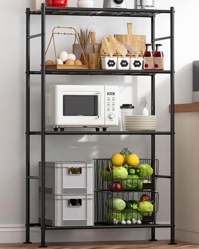Sakugi Storage Shelves - 4 Tier Shelf Organizer, Heavy Duty Garage Shelving Unit with Leveling Feet, Stable Metal Shelves Organizer for Pantry, Kitchen and Closet, 33.0" W x 12.6" D x 57.2" H, Black