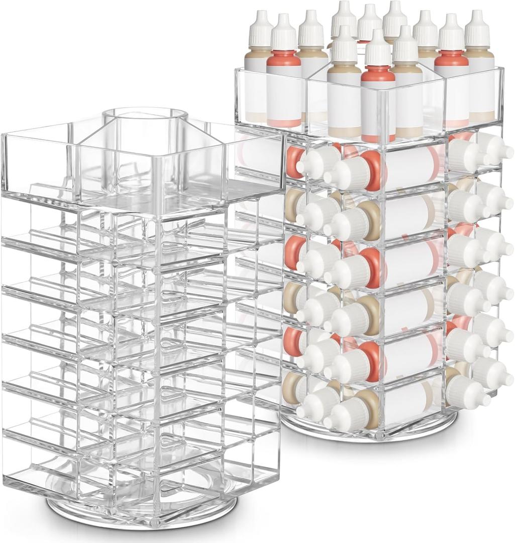 2 Pcs 6 Tier Acrylic Paint Bottle Organizer Spinning Thick Durable Rack Holder Holds up to 96 Bottles Stand Rotating Tower Craft for Painting (Only For AV/AK 17ml)