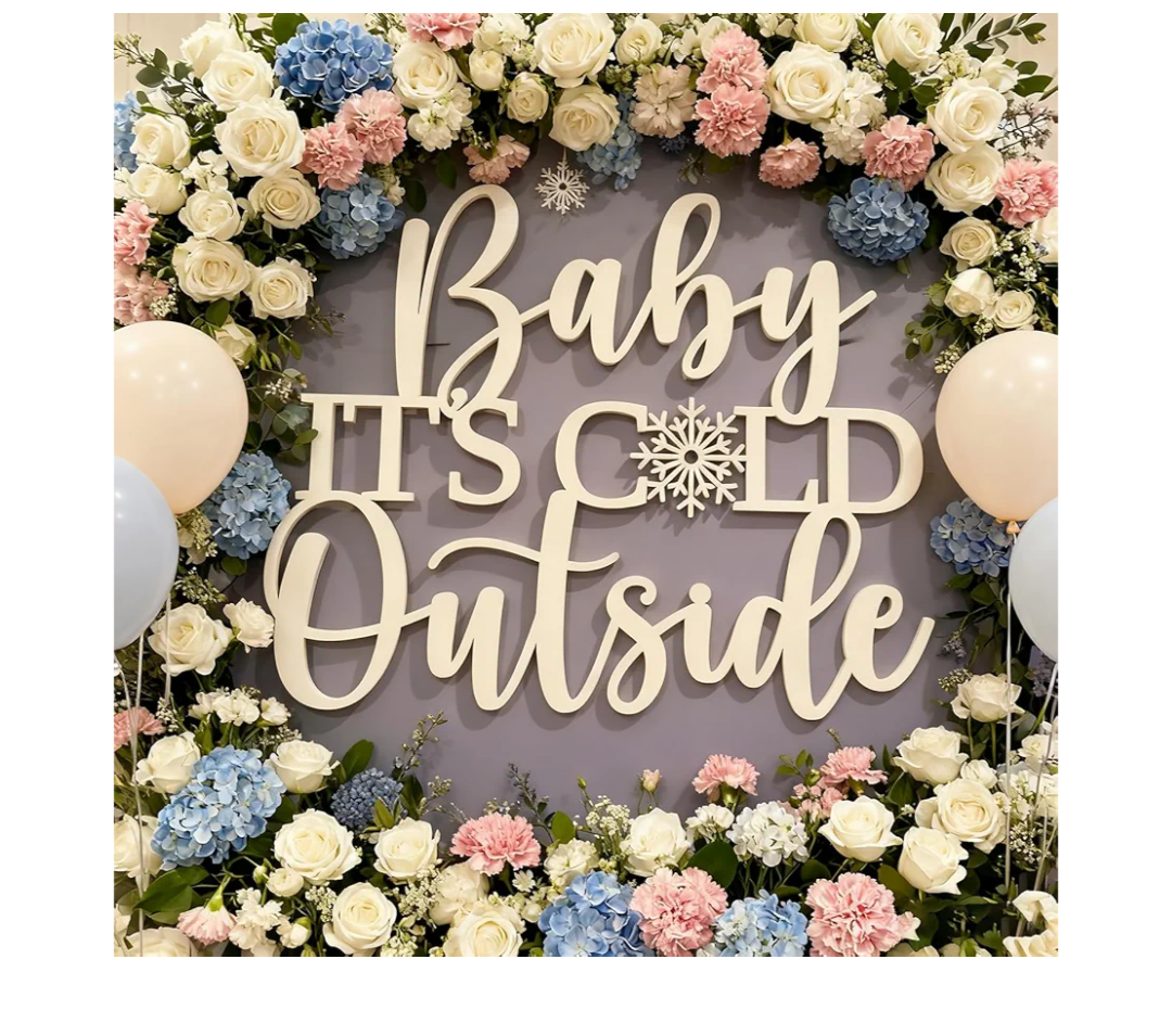 Baby It's Cold Outside Sign for Backdrop,Wooden Baby Shower Sign for Winter Wall Decoration for Gender Reveal Birthday Christmas Party Decorations Supplies(17inch*11.7inch)