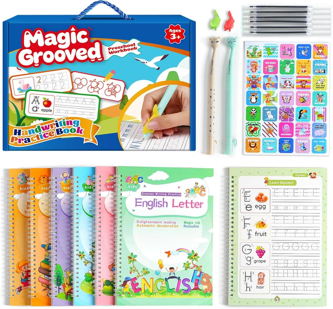 CosyCorner Magical Handwriting Workbooks Handwriting Practice Magic Copybook, Handwriting Aid Magic Pen Reusable Copybook Grooves Template Design for Children (6)
