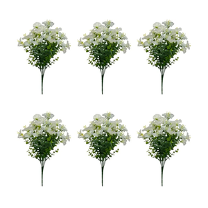 6 Pack, Artificial Morning Glory Simulated Eucalyptus Leaves Faux Morning Glory Decors Fake Morning Glory Branches with Eucalyptus Leaves for Flower Arrangement Vase Decoration (White)