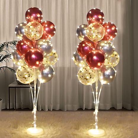 2 Set Floor Balloon Stand Kit with String Light Balloon Holder Centerpieces Floor Decoration for Baby Shower Birthday Party Bachelorette Party (Pink&Silver)