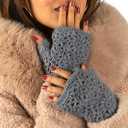 Tribe Azure Fair Trade Arm Warmers Women, Warm Winter 100% Wool Hand Knit Crochet gloves, wrist, Fingerless (Grey Floral)