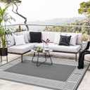 GAOMON Waterproof Outdoor Rug for Patios 9x12 Reversible Plastic Straw Area Rug, Indoor Outdoor Large RV Camping Carpet Mat for Picnic, Backyard, Deck, Balcony, Porch, Beach,Border-Grey