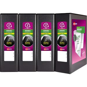 Avery Durable View 3 Ring Binder, 3 Inch Slant Rings, 4 Black Binders (17050)