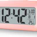 Digital Alarm Clock with Indoor Temperature, Large LED Display, 12/24H, Snooze Mode, Battery Operated Bedside Clock for Bedroom, Heavy Sleepers & Kids (Pink)