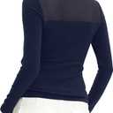 Darong Womens Mesh Sheer Long Sleeve Top Crew Neck Slim Fit Shirts Sexy Casual Going Out Blouses (Blue, XS)