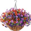 Artificial Flowers Hanging Baskets, Multicolor 12 Bundles Faux Flower Outdoor Hanging Basket Spring Summer Decoration, Fake Plants for Porch Patio Balcony Home Yard Decor(Mixd 2) (Light/Deep Purple,red,brown)