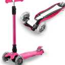 3 Wheel Scooter for Kids Ages 6-12,Kids Scooter with Light Up Wheels, Sturdy Deck Design, and 4 Height Adjustable Suitable for Kid Ages 3-12 (Rose Pink)