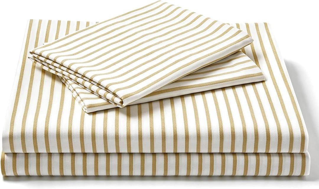 FreshCulture King Size Sheets Set - Ultra Soft Striped Microfiber Sheets - Deep Pockets up to 16" - Easy Care - Hotel Luxury 4 Piece Set, Stripe Beige