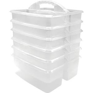 Teacher Created Resources Clear Portable Plastic Storage Caddy 6-Pack for Classrooms, Kids Room, and Office Organization, 3 Compartments