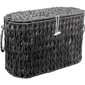 Black Toilet Paper Basket with Lid,Wicker Toilet Paper Storage Stand,Large Narrow Bathroom Towel Basket Mega Roll Container Bin for Toilet Tank,Floor