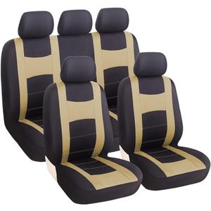 zipelo 9PCS Car Seat Covers Full Set, Front Seat Covers with Matching Back Seat Cover for Cars, PolyCloth Car Seat Protectors with Split Bench Design, Car Interior Accessories for Most Cars (Beige)