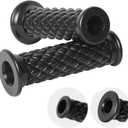 StarknightMT Motorcycle Vintage Non Slip Handlebar Grips 7/8" 22mm 1" 24mm Rubber Handle Grips, Open End (Black)