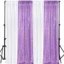 VitalCozy 4 Panels Backdrop Curtains 2 Pcs 4 x 10 ft Sequin Glitter 2 Pcs 7 x 10 ft Chiffon Photo Background Curtains for Halloween Wedding Birthday Party Decorations(White, Purple)