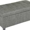 FIRST HILL FHW Arlos Rectangular Fabric Storage Ottoman with Tufted Design - Shadow Gray