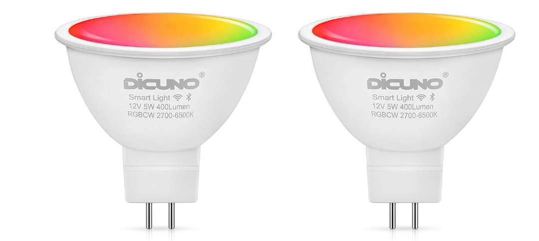 DiCUNO MR16 Smart Bulb Alexa, RGBCW Color Changing GU5.3 Light Bulb Compatible with Google Home, Dimmable with App, AC/DC 12V, 110° Beam Angle 40W 400LM, 2.4GHz WiFi, Landscape Light,