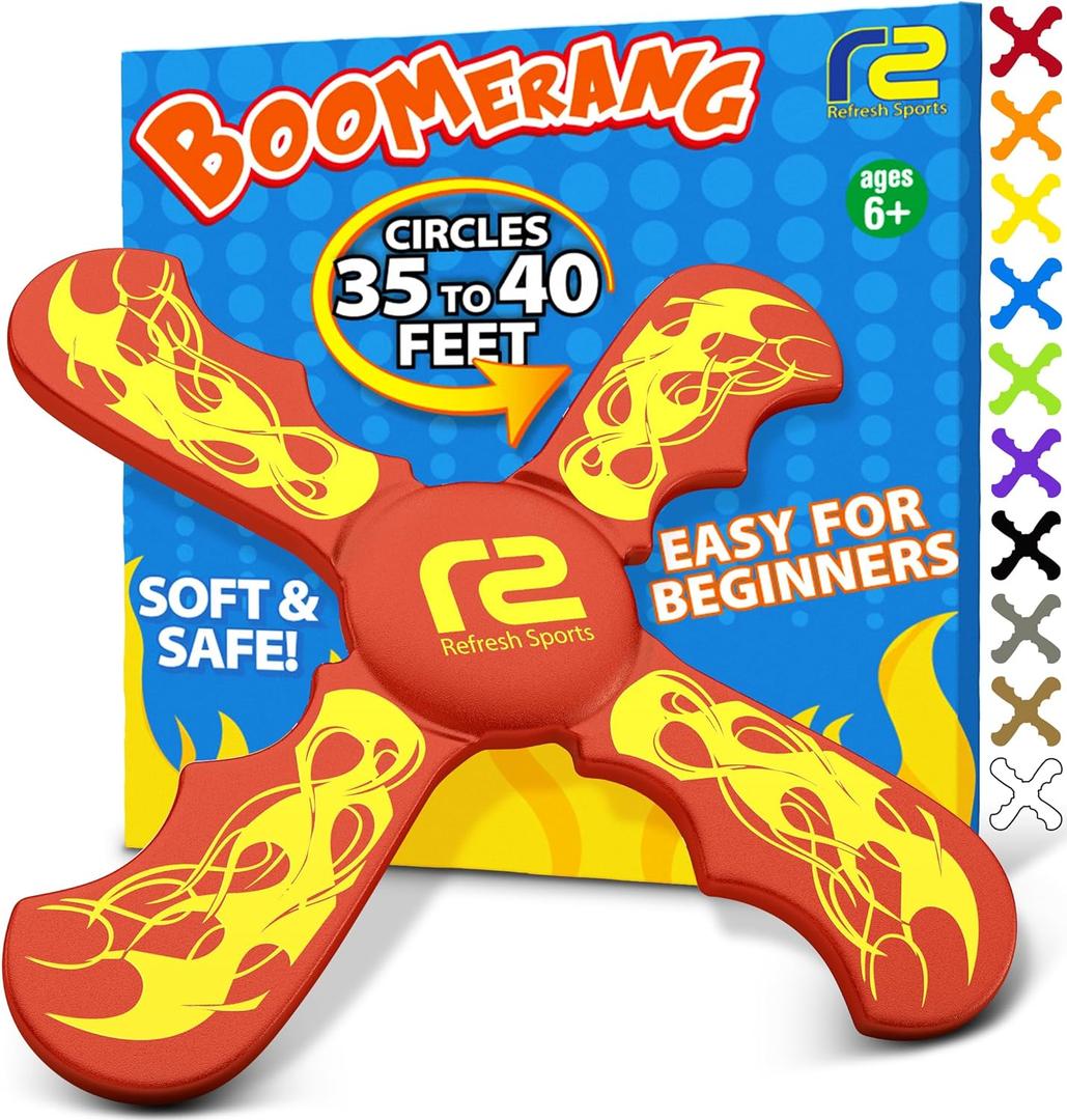 Boomerang for Kids - It Really Does Fly Back - Fun & Easy to Use Toy Gifts for Boys & Girls - Soft Foam Design Allows for Safe Play Perfect Beginner Toy Gift Idea & Kids Boy Birthday Party Activity (Red)