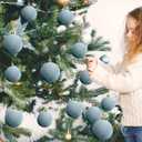 OCTERIC 30 Pcs 2.4 Inches Velvet Christmas Ball Ornaments, Shatterproof Dusty Blue Flocked Bulbs Decorations Set, Retro Decorative Hanging Plastic Ornaments for Xmas Tree Holiday Party Dcor