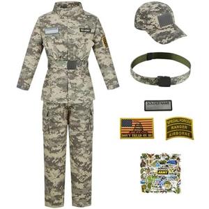 Kosgraiy Kid Army Costume,Deluxe Soldier Costume Boy and Girl,Army Camouflage Uniform for Kid, XXL