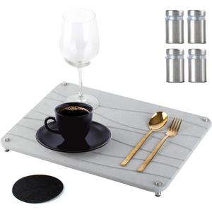 Stone Drying Mat for Kitchen Counter 15.8” x 11.8” - Drying Stone for Kitchen Counter with Non-Slip Stainless Steel Feet, Diatomaceous Dish Drying Mat, Water Absorbing Stone Tray with Sandpaper - 1pk