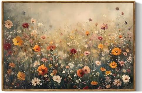InSimSea Framed Canvas Wall Art Vintage Decor, Wall Decor for Living Room Bedroom Office Bathroom, Large Nature Landscape Flower Wildflower Oil Painting Prints, Home Decorations, 16x24inch