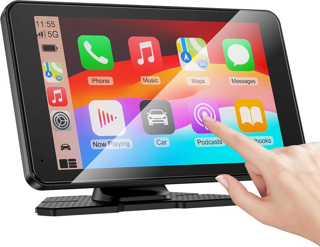 Carplay Screen for Car, 7" HD Portable Car Stereo Touch Screen with Wireless Android Auto, Backup Camera with LED/Mirror Link/Voice Control/Bluetooth/GPS/AUX/FM Satellite Radio for All Vehicles