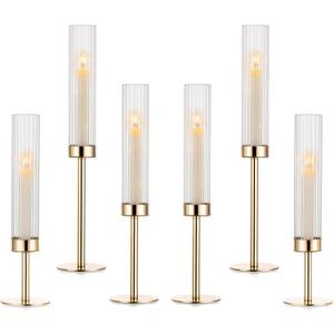 Gold Hurricane Candle Holders, Set of 6 for Glass Windproof Candlestick Holders,Tall Taper Candle Sticks Holder Decor for Home Decor, Wedding, Dinning, Party Decorative, Anniversary,Valentine (6 Pcs)