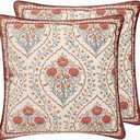 patdrea Designer Vintage Throw Pillow Covers 18"x18",Red Luxury Soft Velvet Pillows Cover with Birds Floral Pattern,Square Farmhouse Decorative Pillowcases for Couch,Bed,Outdoor Set of 2