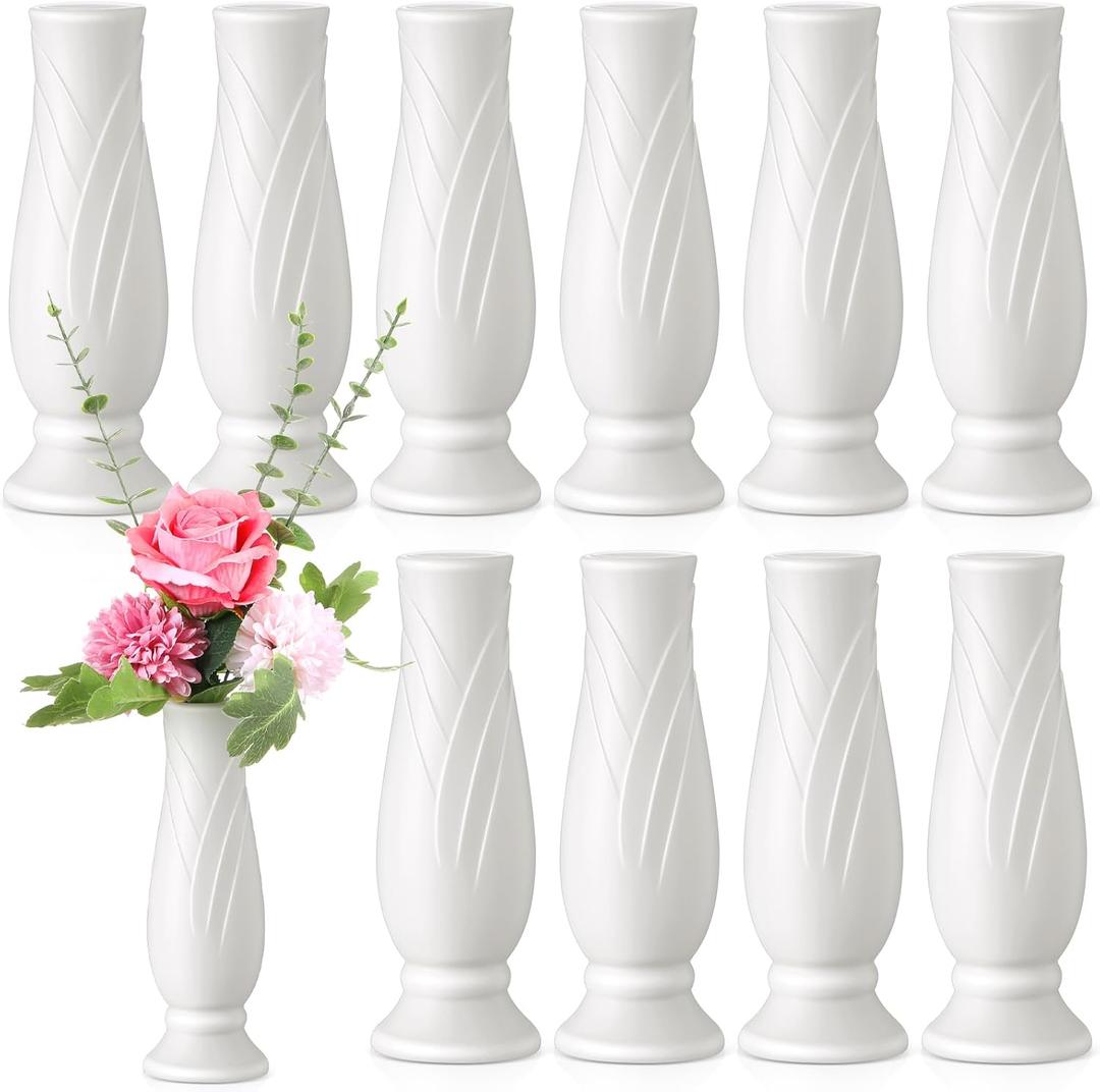 10 Pack Composite Plastic Flower Vases Bulk White Small Boho Floral Vases for Dried Flower Bouquet Pampas Grass Centerpieces Fall Wedding Party Living Room Decor, Vintage 