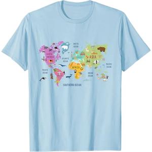 Countries Flags Girls, World maps Kids, World maps Boys. T-Shirt, Small, Baby Blue