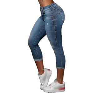 Flamingals Capri Jeans for Women Butt Lifting Stretch Mid Rise Skinny Capris Denim Jeans S