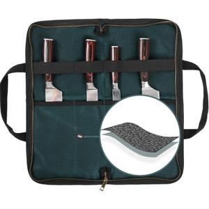 Kaaltisy Chefs Knife Bag, 16OZ Waxed Canvas Knife Holder with Professional Anti Cutting Fabric (Dark Green) - Multi Purpose Kitchen Knife Case with 4 Slots
