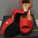 IDIFU Women's IN5 Polly Platform Chunky High Heels T-Strap Sexy Sandals Peep Toe Wedding Party Prom Dress Shoes for Women Bride (7) Red Suede 