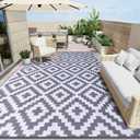 OLANLY Waterproof Outdoor Rug 8x10 ft, Reversible Plastic Straw Patio Rug for Camping, RV Mat Outside, Indoor Outdoor Carpet for Porch, Deck, Backyard, Camper, Balcony, Picnic, Grey & White