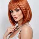 Rugelyss Auburn Bob Wig with Bangs 14 Inches Short Ginger Synthetic Hair Wigs for Women for Halloween and Cosplay Costume Party