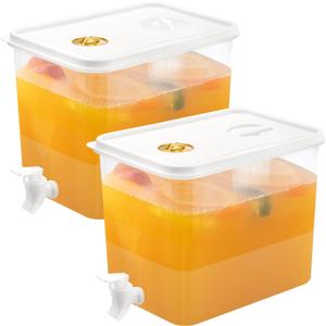 2 PCS 2 Gallon Fridge Beverage Drink Dispenser with Spigot Leak Proof Lids Filter Screen Juice Container Sealed Plastic Lemonade Water Milk Cold Hot Drink Tea Jug for Parties