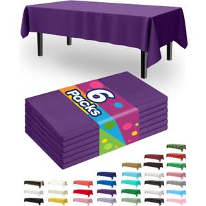 Pureegg Plastic Table Cloth Disposable 6 Pack, 54 x 108 Inch Table Cloths, Halloween Party Decorations, Summerween Decor, Halloween Tablecloths, Rectangle, Plastic Cover, Waterproof, Purple