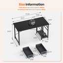 Sweetcrispy 47 Inch Computer Desk with Drawers for Home Office, Writing Desk with X-Shaped Reinforcement, Wood Table with Adjustable Position Drawers, Modern Study Work Table with Side Hook, Black