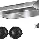 Under-Cabinet Range Hood 30 inch, 400 CFM | Dual Motors, Round LED Lights & 2 Charcoal Filters, Plug-in with Install Template, Stainless Steel, Ducted/Ductless