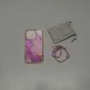 Compatible with iPhone 15 Pro Case for Women Girls, Slim Fit Stylish Cute Phone Case for iPhone 15 Pro with Flower Phone Charm Lanyard Wrist Strap, Hard Protective Case 6.1 Inch Purple Marble