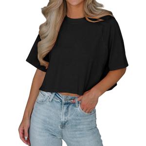 Tankaneo Womens Casual Half Sleeve Cropped T-Shirts Summer Crop Tops Solid Color Round Neck Basic Crop Tees, XL