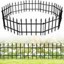 Decorative Metal Garden Fence 11in H x 12ft L, Small Border Fence Roman Column Deco, Garden Fencing for Flower Bed Lawn Landscape Outdoor, 10 Panels + 11 Stakes Black