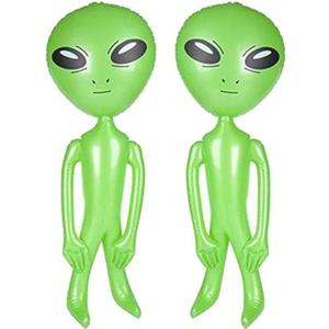 ArtCreativity Green Inflatable Alien, Set of 2, Outer Space Decorations, 34 Inch Inflatable UFO Toys, Alien Party Decorations, Birthday Party Favors, Swimming Pool Toys for Kids