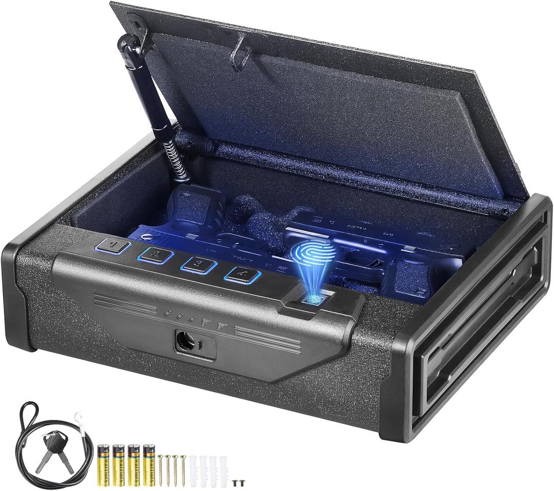 VEVOR Gun Safe for Pistols, Biometric Gun Safe with Three Quick Access Ways of Fingerprints, Passwords and Keys, Handgun Safe for 1 Pistol for Home, Bedside, Nightstand, Wall
