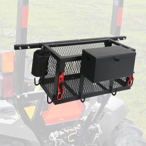 Tractor Basket, Heavy Duty Steel Tractor Tool Tray Compatible with Most Tractors and Zero Turn Mower ROPS Bars, 24" L x 9.8" W x 9.8" H, Black Powder Coating
