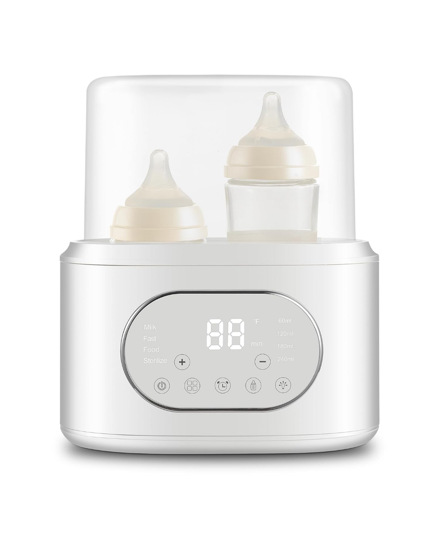 Bottle Warmer, 10-in-1 Fast Baby Bottle Warmer for Breastmilk & Formula, Double Milk Warmer with Timer, Accurate Temp Control, Thaw, Steaming, Heat Food, Keep Warm and Night Light